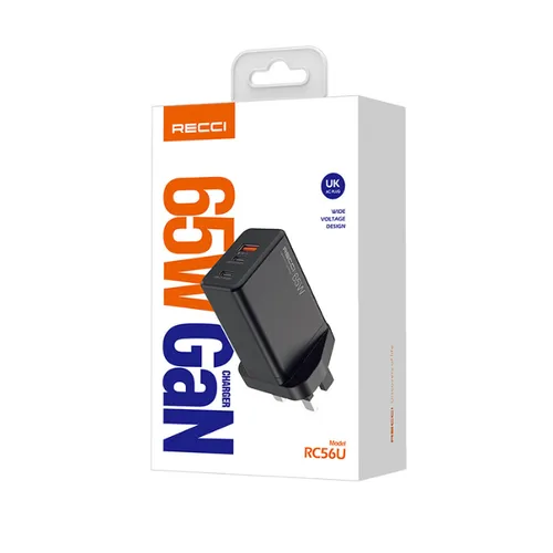 Recci RC56U 65w Gan Fast Charger 3pin Black