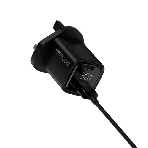 Recci RC81U PD 30w Digital Display Fast Charger Black