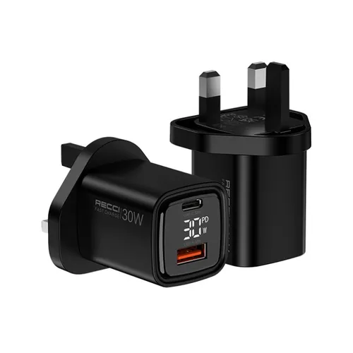 Recci RC81U PD 30w Digital Display Fast Charger Black