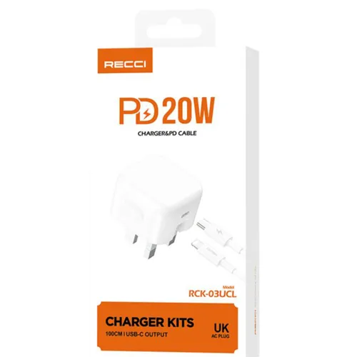 RECCI RCK-03UCL 20W PD Charger with Type-C to Lightning Cable