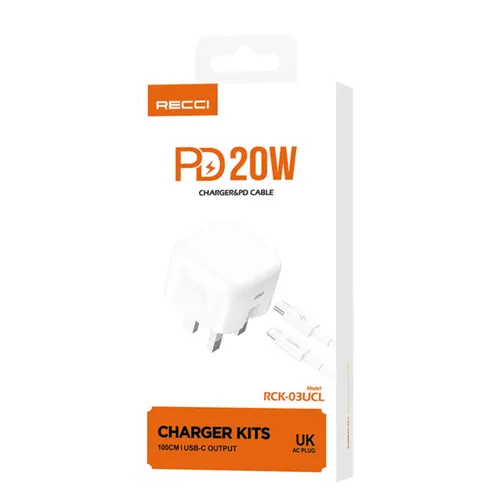 Recci RCK-03UCL PD 20W Type-C Lightning Charger Kit