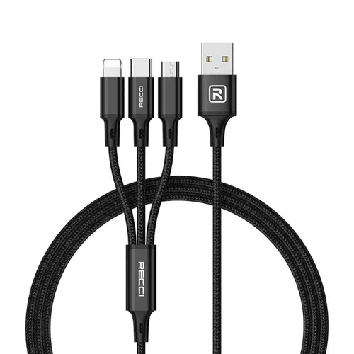Recci RCS-D120 Fast Wind Series 3 In 1 USB-A To Lightning – Type-C – Micro Charging Data Cable 1.2M