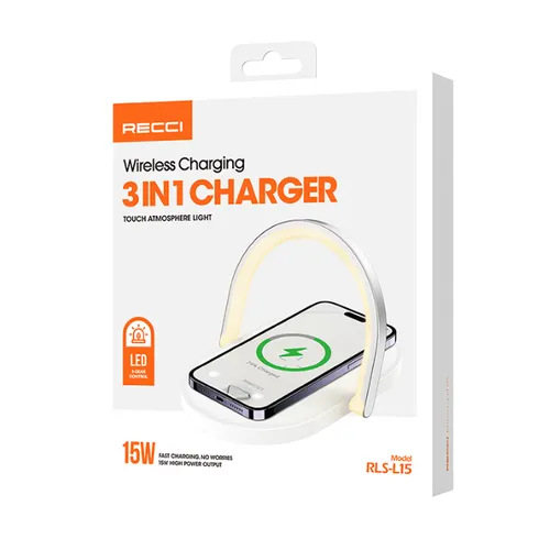Recci RLS-L15 15w 3 In 1 Wireless Charger White