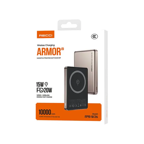 Recci RPB-W26 Armor Series PD 20W 10000mAh 15W Wireless Magsafe Power Bank