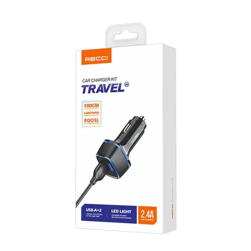 Recci RQ05L Travel Car Charger Lightning Black