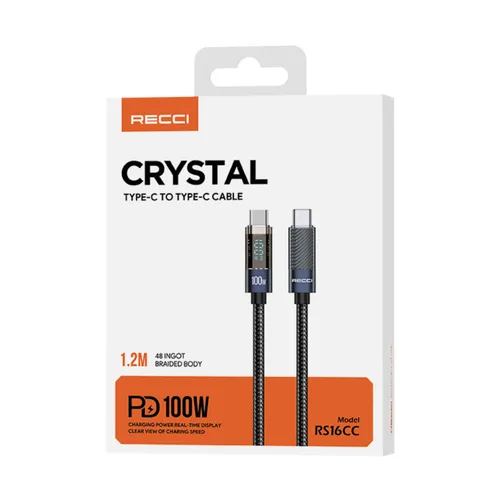 Recci RS16CC PD 100w Crystal Display Type-C To Type-C 1.2m Cable