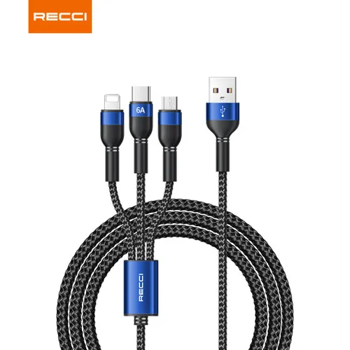 RECCI RTC-T12 3 IN 1 TYPE-C (6A) + LIGHTNING + MICRO USB CABLE 1.2M