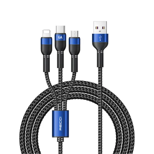 Recci RTC-T12 Skyline 66w 3 In 1 6A 1.2m Data Cable Black