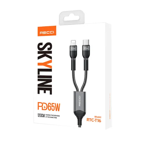 Recci RTC-T16 2 in 1 65W PD Fast Charging with Lightning and Type-C To Type-C PD Cable 1.2M
