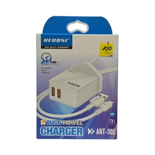 RECRSI ANT-305 2.4A Dual USB Charging Adapter with Micro USB Cable