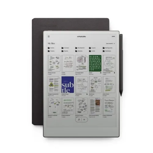reMarkable 11.8″ Paper Pro with Marker Plus Pen And Mosaic Wave Basalt Folio Book Cover