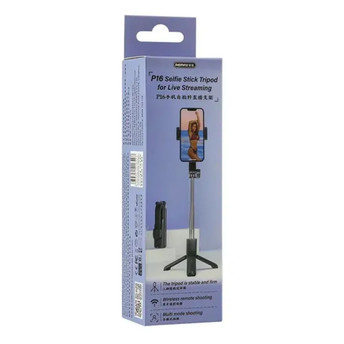 Remax P16 Selfie Stick Tripod For Live Streaming Black