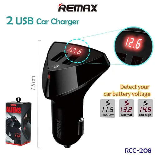 Remax RCC-208 Aliens 2 USB Port Car Charger 3.4A with LED Display Charging Voltage ORIGINAL