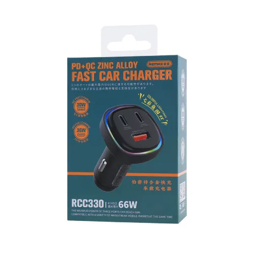 Remax RCC330 (1USB / 2TYPE-C) 66W Car Charger PD+QC Car Charger