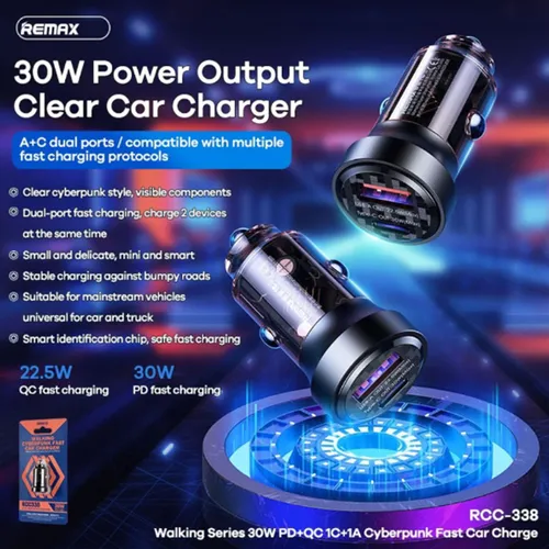 Remax RCC338 30W PD+QC USB + USB-C Port Car Charger
