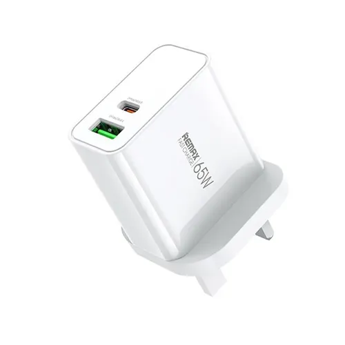 Remax RP-U125 Kiddy Series 65W USB-A + USB-C UK 3 Pin Fast Charging Adapter
