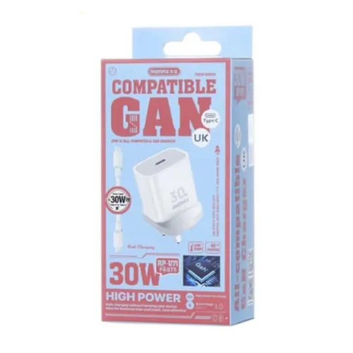 Remax RP-U71 30W Gan Charger With  Type-C to Type-C Data Cable White