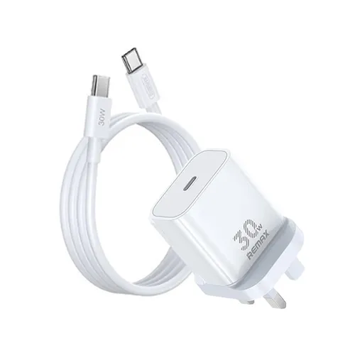 Remax RP-U71 Figen Series 30W GaN USB-C UK 3 Pin Fast Charger with Type-C to Type-C Cable