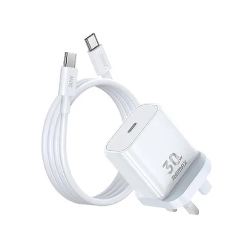Remax RP-U71 Figen Series 30W GaN USB-C UK 3 Pin Fast Charger with Type-C to Type-C Cable