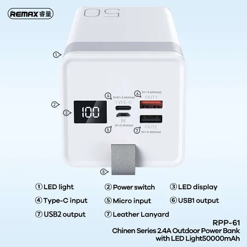Remax RPP-61 Chinen Series Outdoor With Led Light 50000mAh Power Bank