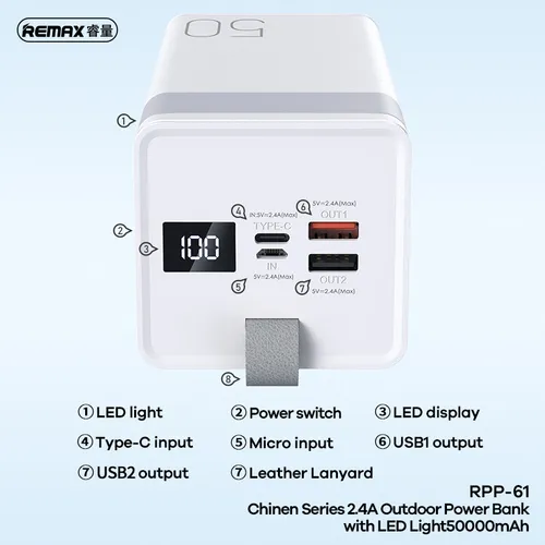 Remax RPP-61 Chinen Series Outdoor With Led Light 50000mAh Power Bank