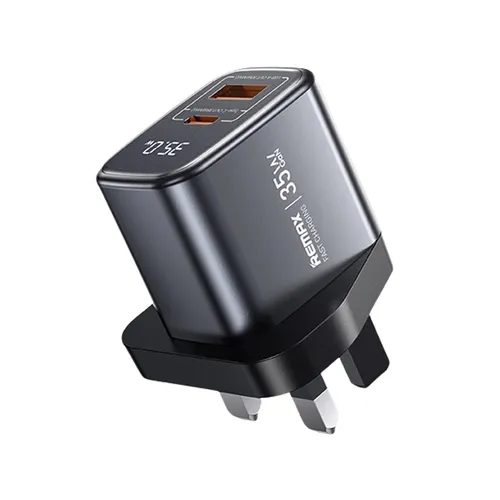 Remax U2-AC35W 35W GaN Digital Display USB-A + USB-C UK 3 Pin Fast Charger