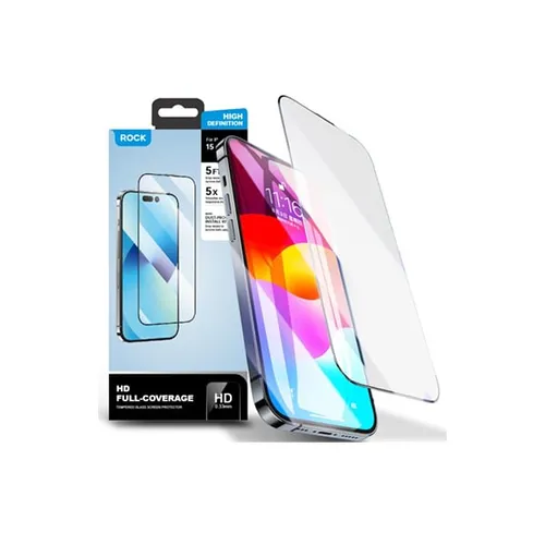 Rock HD Full Coverage Tempered Glass With Installation Kit for iPhone 15
