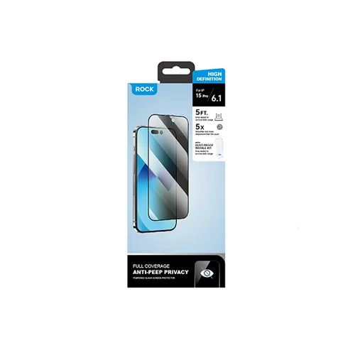 Rock Privacy Full Coverage Tempered Glass With Installation Kit for iPhone 15 Pro Max