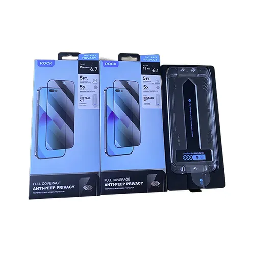 Rock Privacy Full Coverage Tempered Glass With Installation Kit for iPhone 15 Pro Max