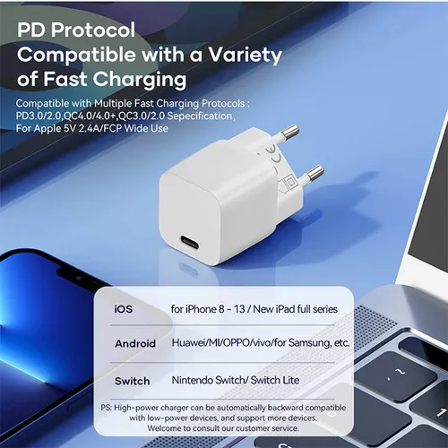 Rock T70 20W PD USB Type-C 3 Pin Travel Charger