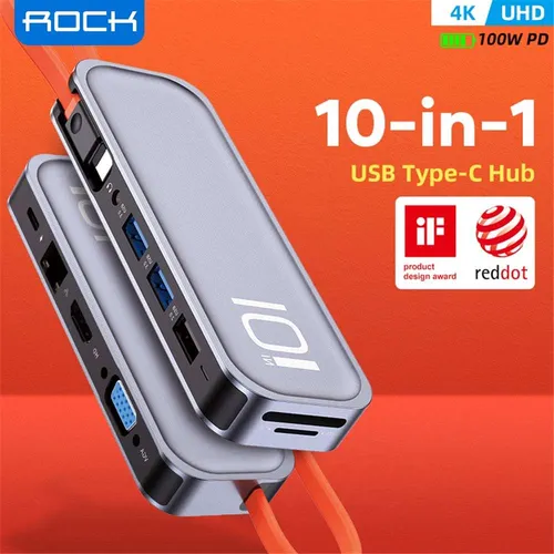 ROCK TR01 10-In-1 Type-C to HDMI + VGA Multifunctional HUB Adapter