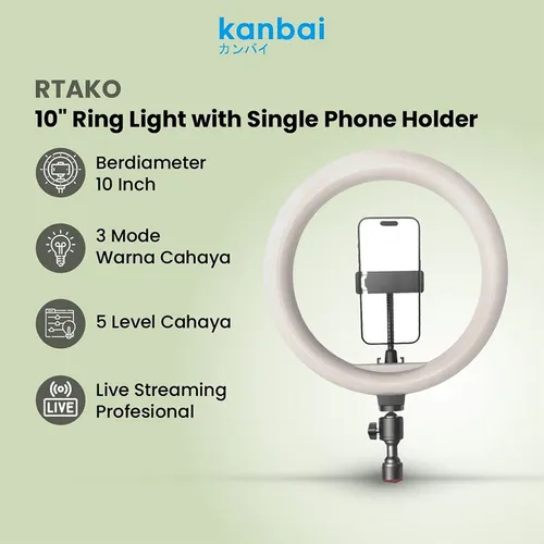 RTAKO AR-GTB-10 "10" Ring Light With Single Phone Holder