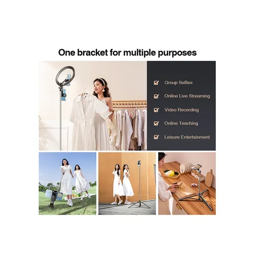 RTAKO QO5 1.6M Ultra Wide Angles Selfie Stick Tripod With Bluetooth Remote Control