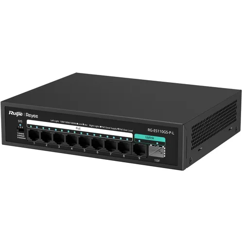 Ruijie Reyee RG-ES110GS-P-L, 10-Port 10/100/1000 Mbps Unmanaged PoE Switch