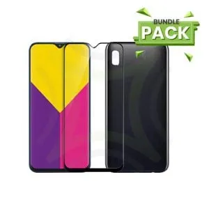 Samsung Galaxy A10 + Full Glue Tempered Glass + Back Cover – Bundle Pack