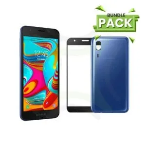 Samsung Galaxy A2 Core + Full Glue Tempered Glass + Back Cover – Bundle Pack