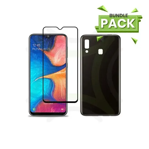 Samsung Galaxy A20 + Full Glue Tempered Glass + Back Cover - Bundle Pack