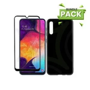 Samsung Galaxy A50 + Full Glue Tempered Glass + Back Cover – Bundle Pack