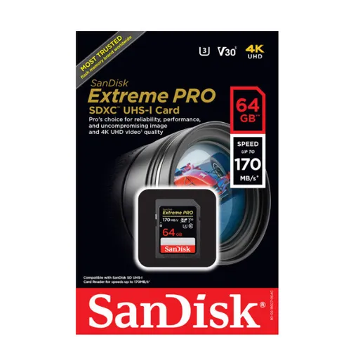 SanDisk Extreme Pro 64GB SDXC 170 MB/S UHS-I Memory Card