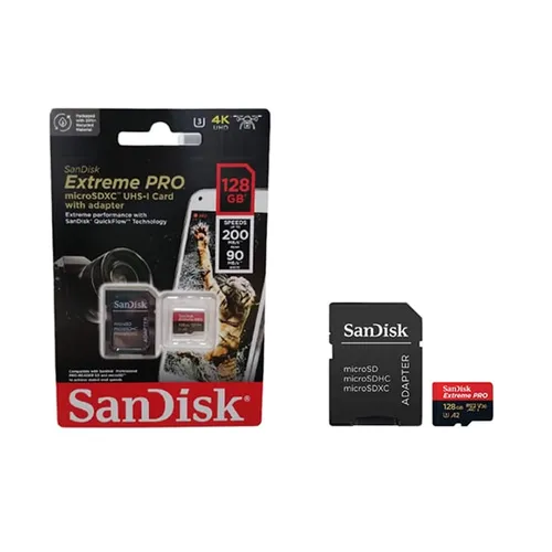 SanDisk Extreme PRO microSDXC 128GB UHS-I 200MB/s Memory Card with Adapter
