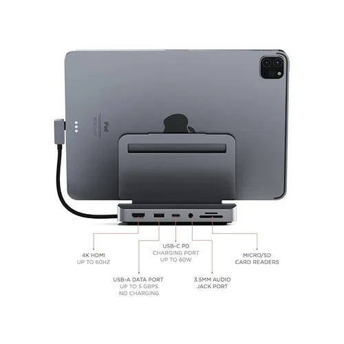 Satechi ST-TCSHIPM 6 in 1 iPad Pro USB-C Aluminum Foldable Stand &amp; Hub