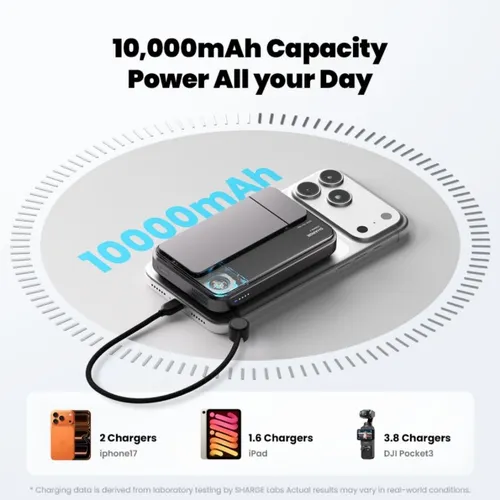Sharge ICEMAG 3 35W Qi2 10000mAh Power Bank With Built-in Cable