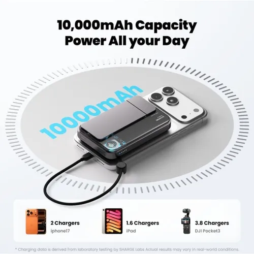 Sharge ICEMAG 3 35W Qi2 10000mAh Power Bank With Built-in Cable