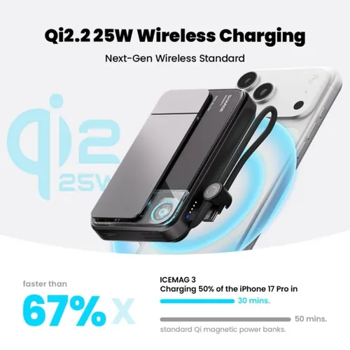 Sharge ICEMAG 3 35W Qi2 10000mAh Power Bank With Built-in Cable