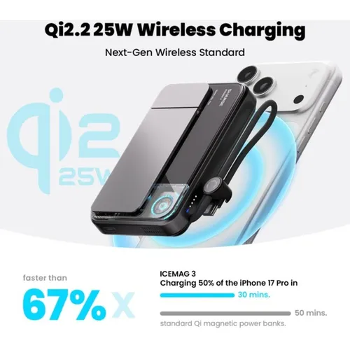 Sharge ICEMAG 3 35W Qi2 10000mAh Power Bank With Built-in Cable
