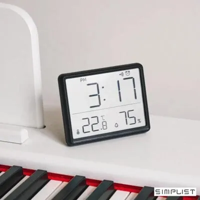 Simplist Ausyst Digital Desktop Clock with LCD Display and Added Temperature and Humidity Indicators