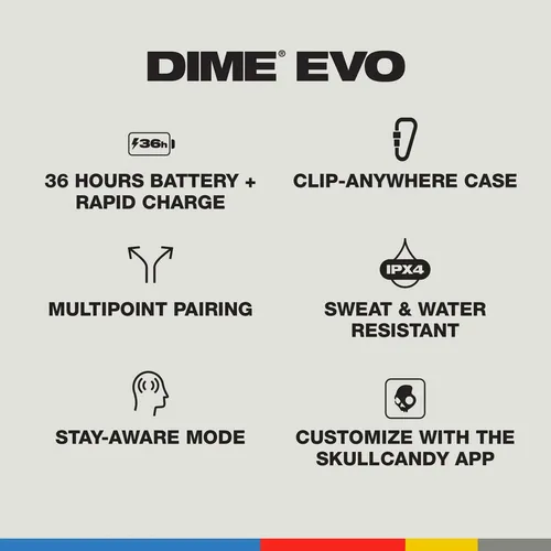 Skullcandy Dime Evo True Wireless Earbuds with Clip Case