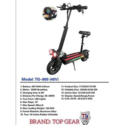 Top gear TG 800 (48V) Lithium Electric Adult Scooter