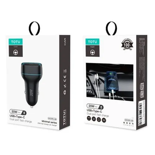 TOTU Minimal Series 20W USB+Type-C Fast Car Charger