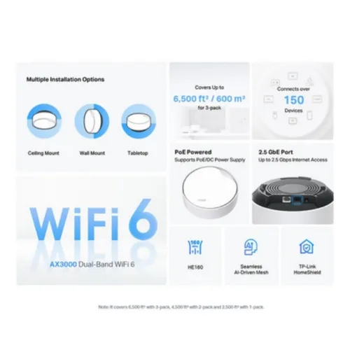Tp-Link Deco X50-PoE AX3000 Wireless Dual-Band Multi-Gig Whole Home Mesh System (3-Pack)